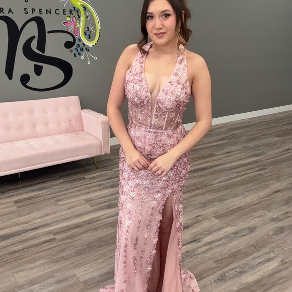Jovani Blush Pink Sequin Prom Dress